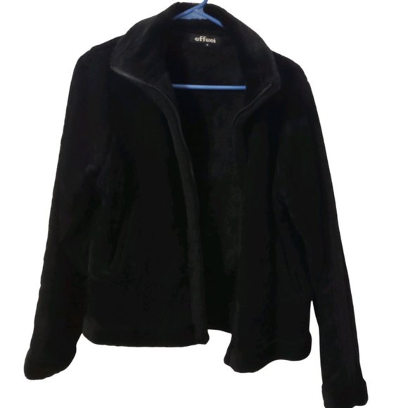 Effeci Women Faux Fur Lining and Suede Full Zip Jacket Color: Black Size: M - Picture 1 of 4